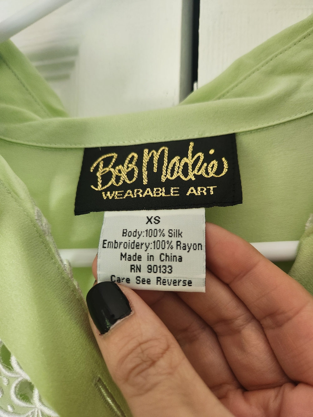 Bob Mackie Wearable Art Silk Top in Light Green